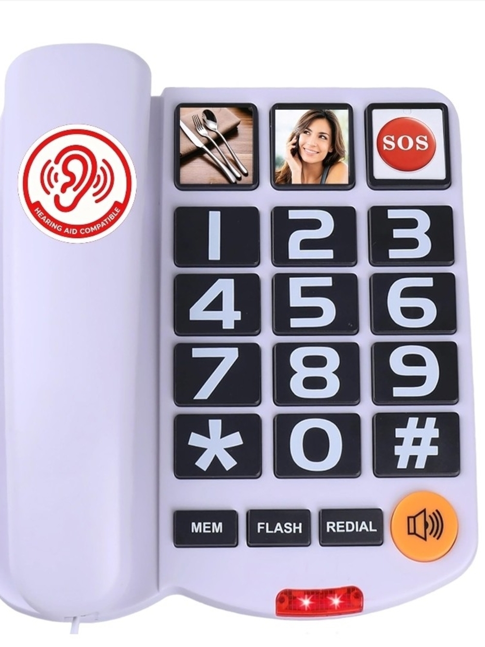White Large-Button Corded Phone with SOS and Hearing-Aid Compatibility